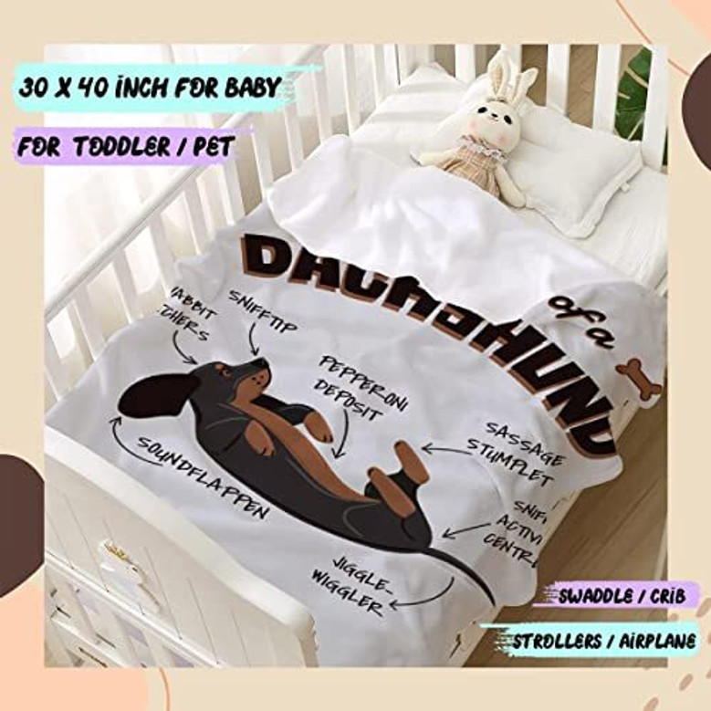 Personalized Dachshund Fleece Blanket For Kids - Soft Funny Dog Throw For Bed And Sofa