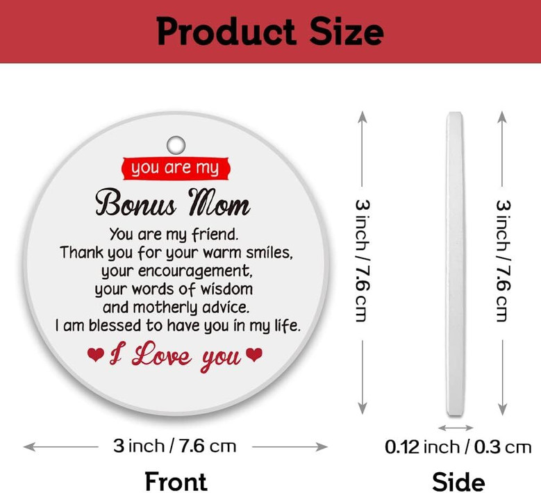 Thoughtful 'You Are My Bonus Mom' Ornament For Christmas - Ceramic Tree Decoration - Precious Gift For Stepmom From Daughter Or Son