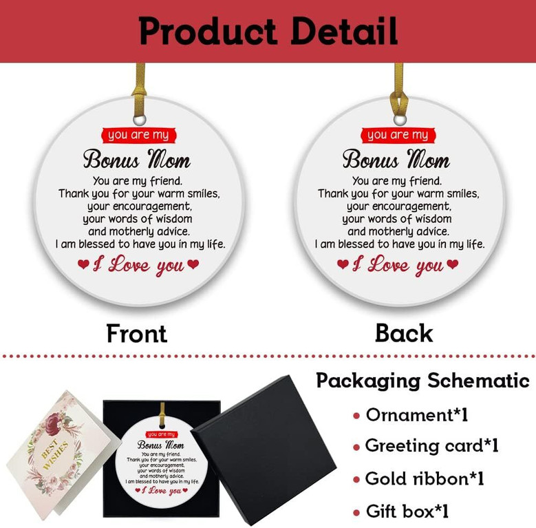 Thoughtful 'You Are My Bonus Mom' Ornament For Christmas - Ceramic Tree Decoration - Precious Gift For Stepmom From Daughter Or Son