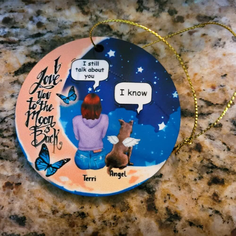 Personalized Dog Mom Ornament With 'I Love You To The Moon And Back' Quote 2023 - Memorial Christmas Gift For Dog Owners