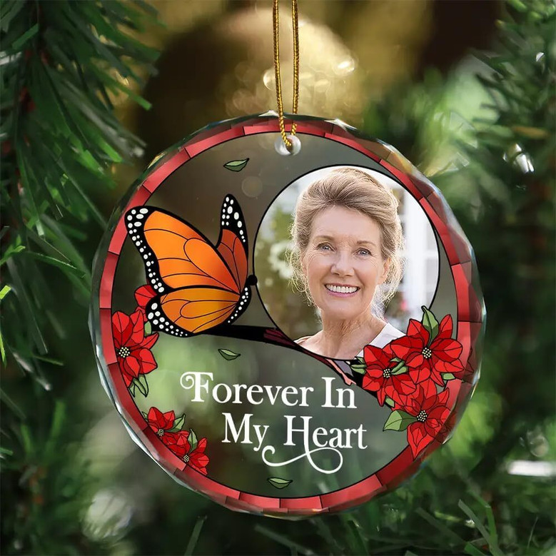 Personalized Memorial Ornament For Family - Custom Photo Keepsake 'I'm Always With You' Glass Circle For Christmas