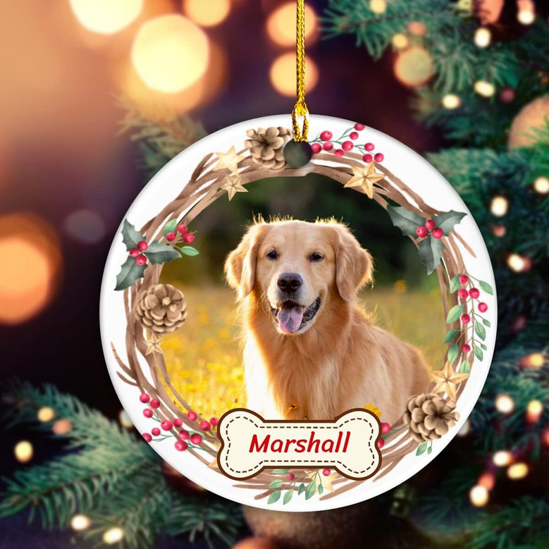 Heartfelt Personalized Dog Photo Ceramic Ornament - Custom Pet Keepsake For Christmas Tree Decorations