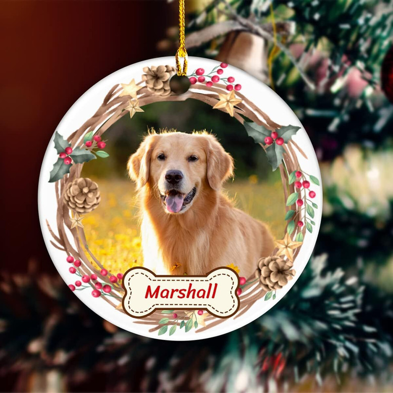 Heartfelt Personalized Dog Photo Ceramic Ornament - Custom Pet Keepsake For Christmas Tree Decorations