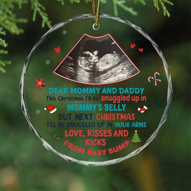 Heartfelt Family Photo Pregnancy Ornament 2024 For New Parents - Personalized Glass Circle Christmas Decoration