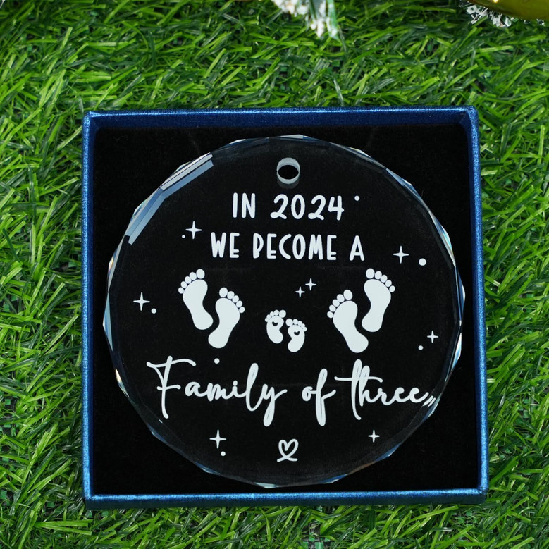 Touching Family Of 3 Glass Ornament For New Parents 2024 - Baby's First Christmas Gift - Customizable Family Keepsake