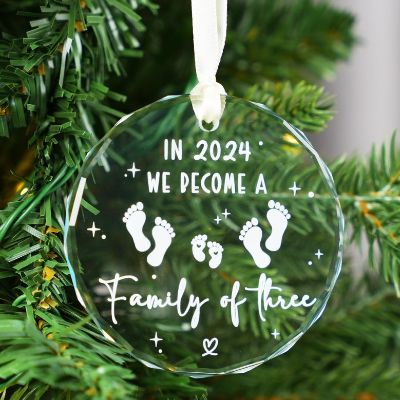 Touching Family Of 3 Glass Ornament For New Parents 2024 - Baby's First Christmas Gift - Customizable Family Keepsake