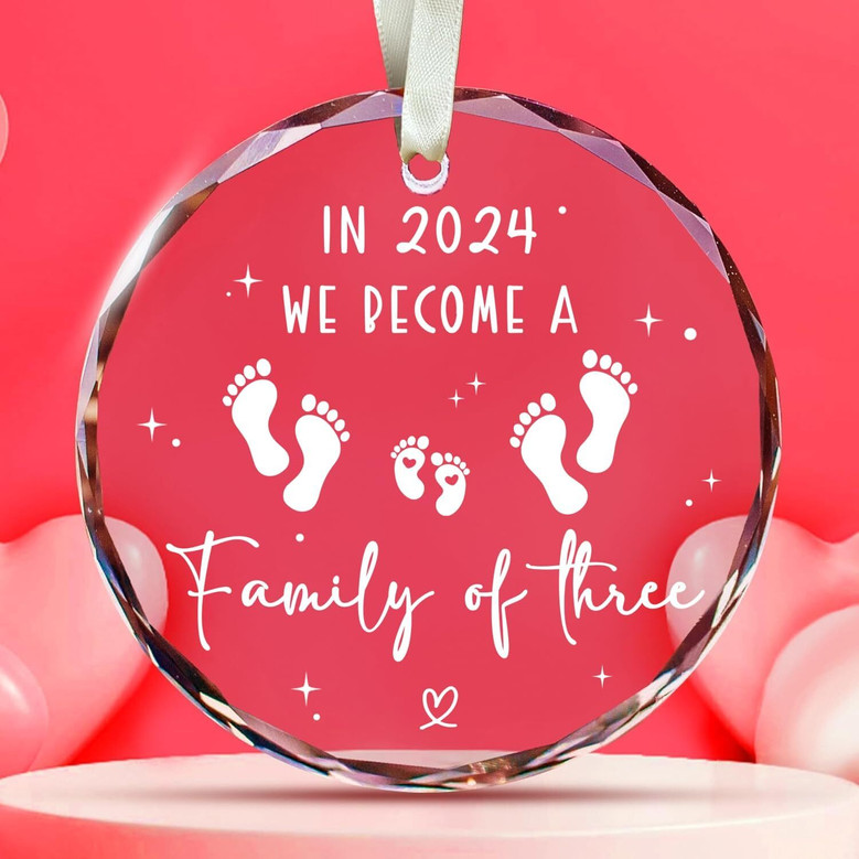 Touching Family Of 3 Glass Ornament For New Parents 2024 - Baby's First Christmas Gift - Customizable Family Keepsake