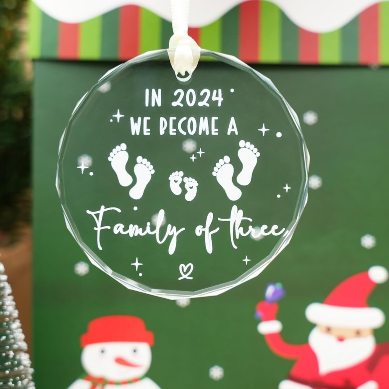 Touching Family Of 3 Glass Ornament For New Parents 2024 - Baby's First Christmas Gift - Customizable Family Keepsake