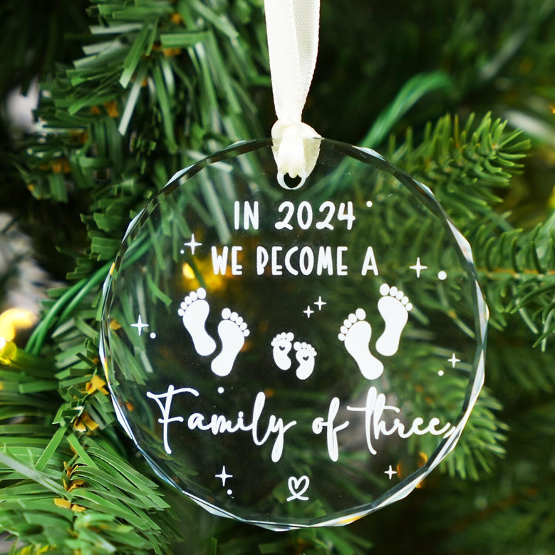 Touching Family Of 3 Glass Ornament For New Parents 2024 - Baby's First Christmas Gift - Customizable Family Keepsake