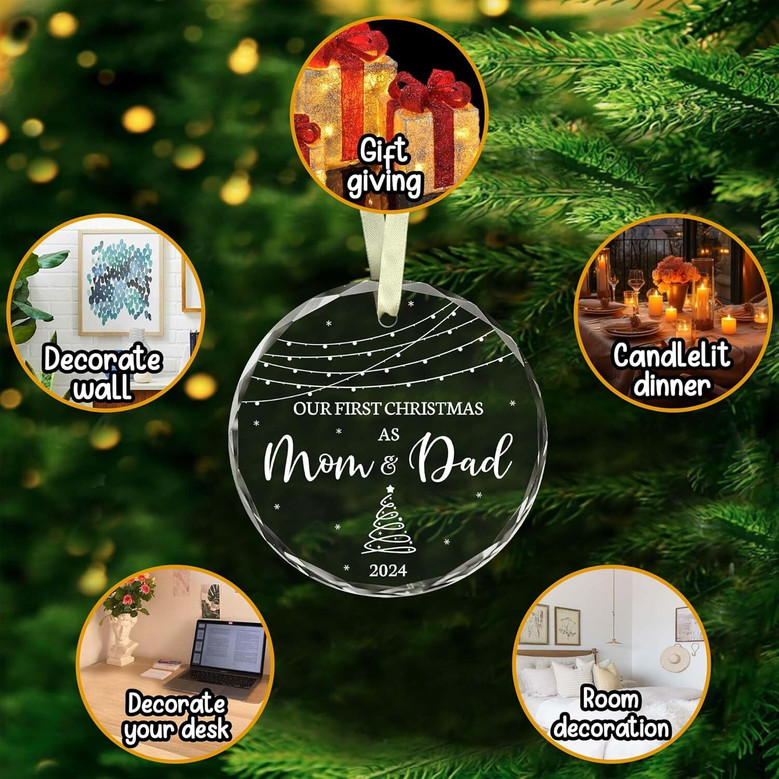Thoughtful First Christmas Ornament For New Parents 2024 - Customizable Glass Keepsake Gift