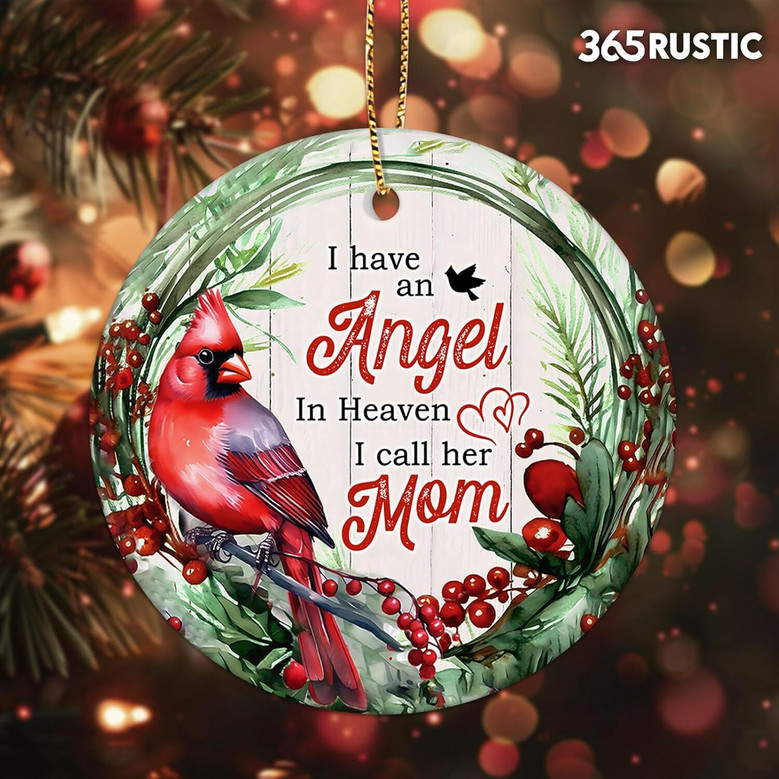Heartfelt Angel In Heaven Mom Ornament - Sympathy Gift For Loved Ones, Double-Sided Ceramic Keepsake For Christmas Tree