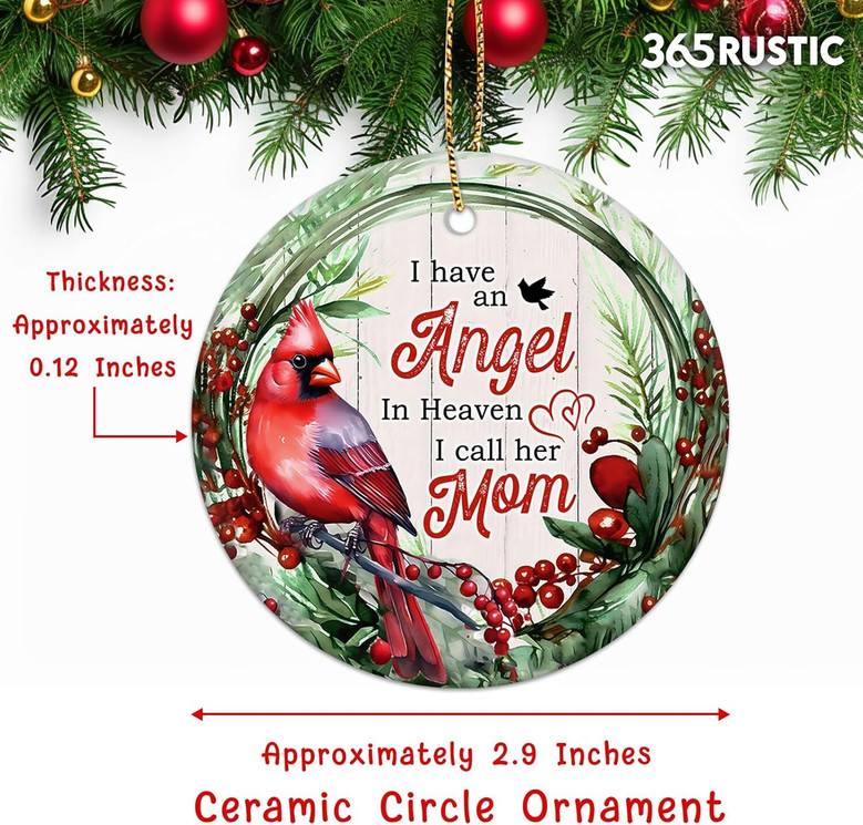Heartfelt Angel In Heaven Mom Ornament - Sympathy Gift For Loved Ones, Double-Sided Ceramic Keepsake For Christmas Tree