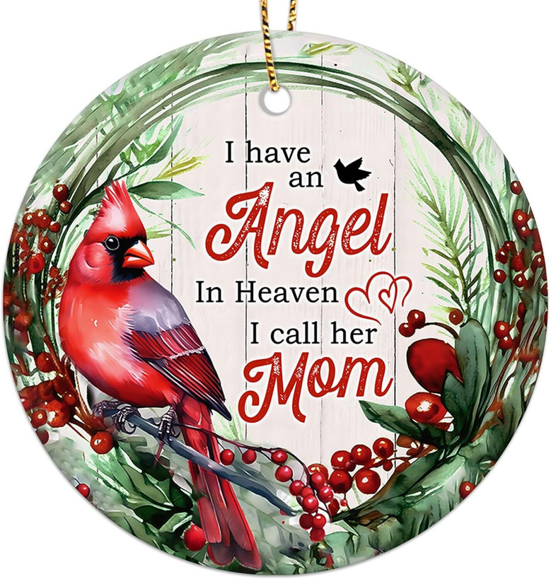 Heartfelt Angel In Heaven Mom Ornament - Sympathy Gift For Loved Ones, Double-Sided Ceramic Keepsake For Christmas Tree