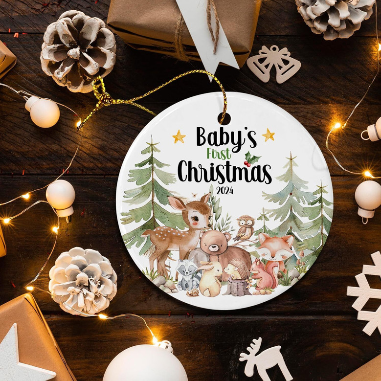 2024 Woodland Baby's First Christmas Ornament For Girls And Boys – Keepsake Newborn Decoration For Xmas Tree