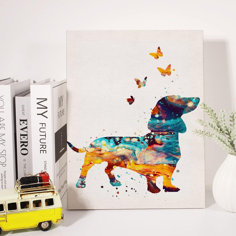 Watercolor Dachshund Canvas Art - Thoughtful Dog Lovers Gift Featuring Butterfly Design For Living Room