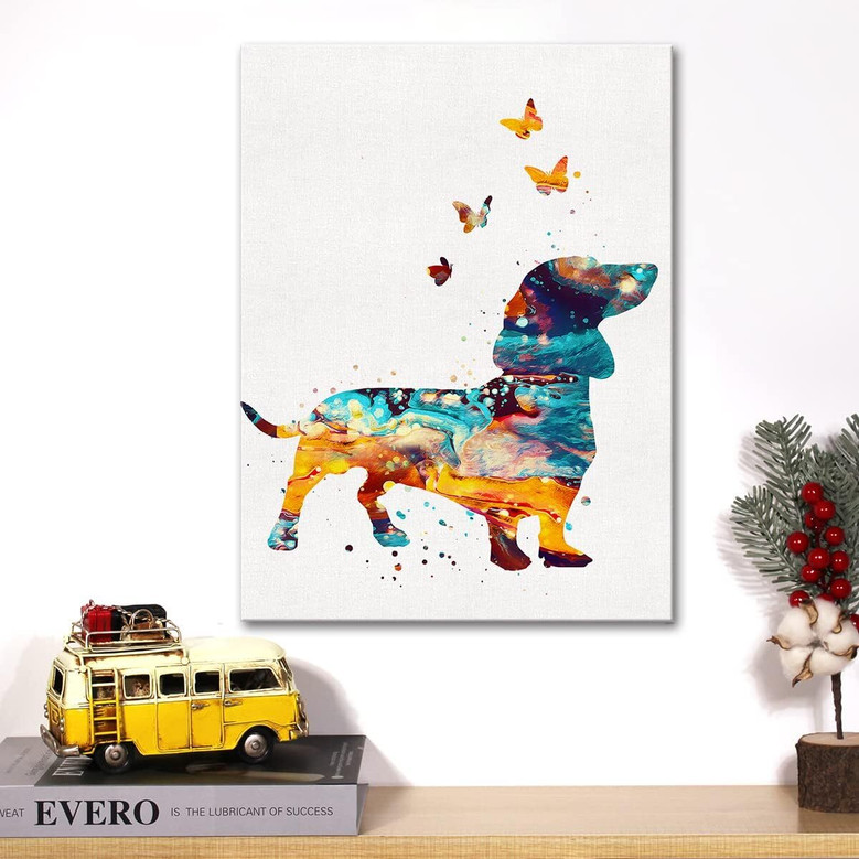 Watercolor Dachshund Canvas Art - Thoughtful Dog Lovers Gift Featuring Butterfly Design For Living Room