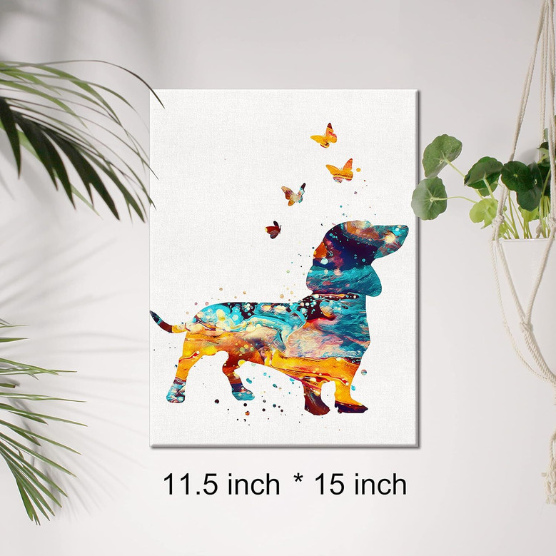 Watercolor Dachshund Canvas Art - Thoughtful Dog Lovers Gift Featuring Butterfly Design For Living Room