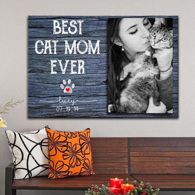 Custom Cat Mom Canvas For Mother's Day - Personalized Photo Frame Wall Art