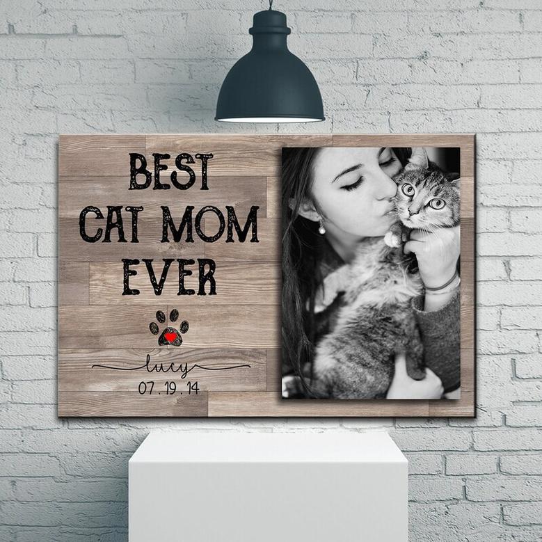 Custom Cat Mom Canvas For Mother's Day - Personalized Photo Frame Wall Art