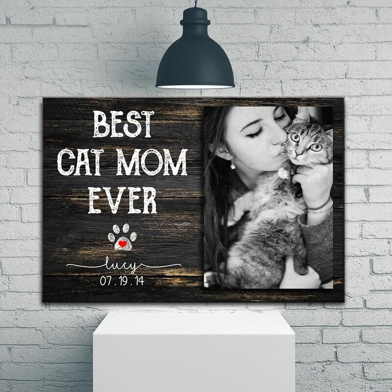 Custom Cat Mom Canvas For Mother's Day - Personalized Photo Frame Wall Art