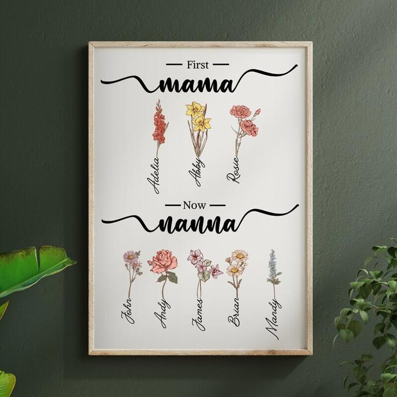 Heartfelt Birth Month Flowers Canvas For Grandma's Garden - Personalized Mother Day Gift For Grandma, Great-Grandma, And Mom