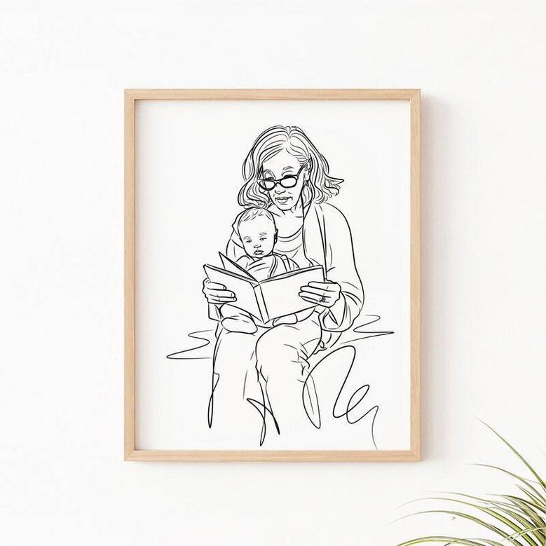 Personalized Grandma Canvas - Grandparent Drawing From Photo - Unique Gift For Nana & Mom