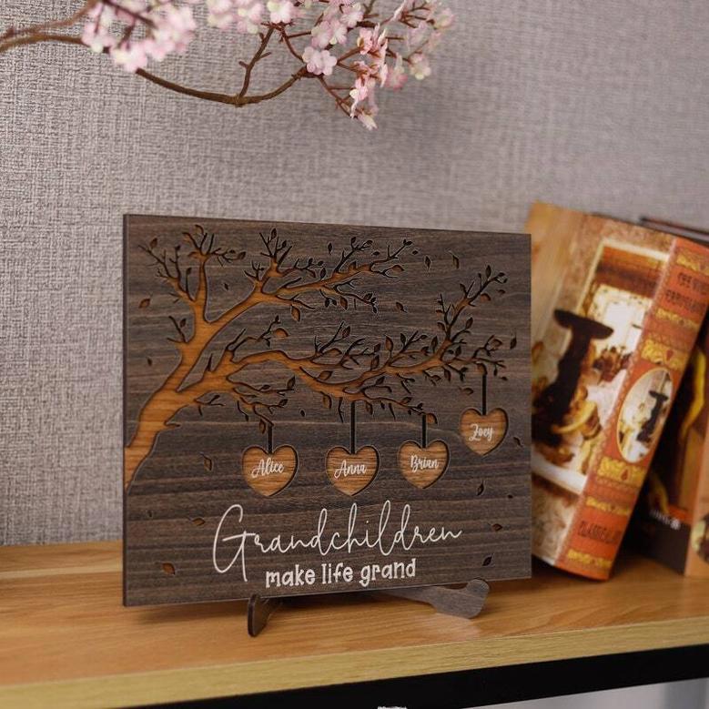 Personalized Grandma Wood Sign With Family Tree Design For Grandparents From Grandkids