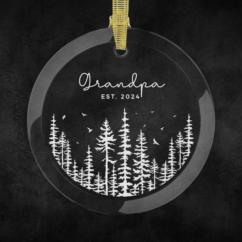 Custom Grandpa Ornament For Baby Announcement - Personalized Acrylic Ornament With Pine Tree Design - Thoughtful New Grandpa Gift