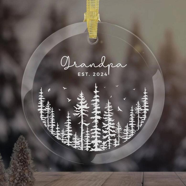 Custom Grandpa Ornament For Baby Announcement - Personalized Acrylic Ornament With Pine Tree Design - Thoughtful New Grandpa Gift