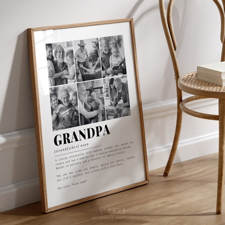 Thoughtful Grandpa Definition Canvas With Custom Photo Collage For Father's Day - Pop Pop Wall Art Gift