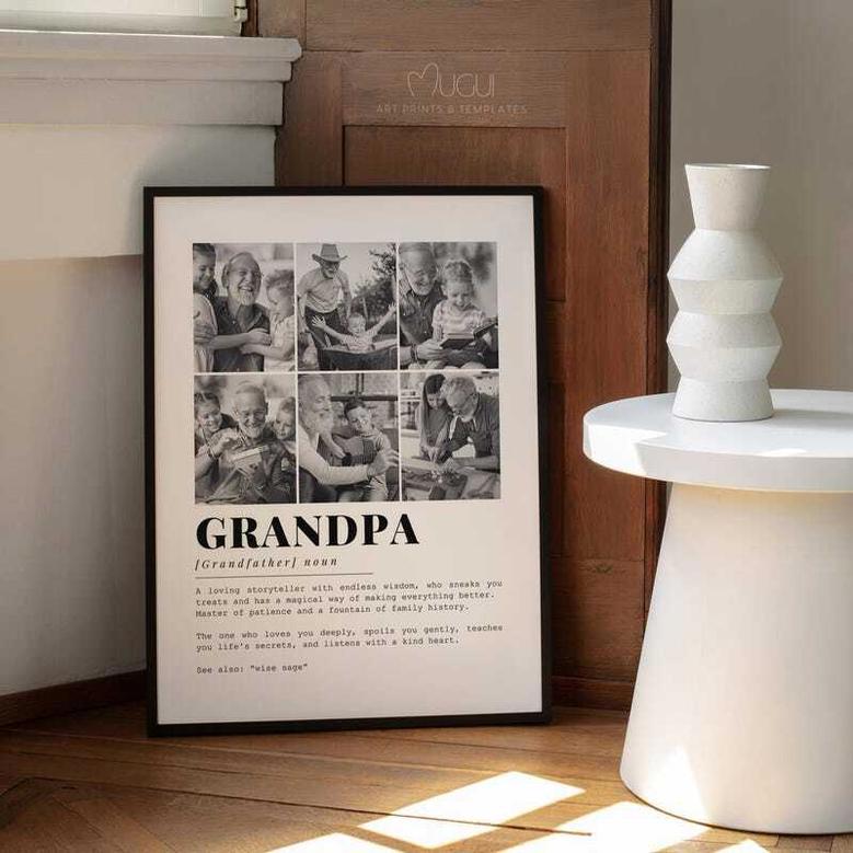 Thoughtful Grandpa Definition Canvas With Custom Photo Collage For Father's Day - Pop Pop Wall Art Gift