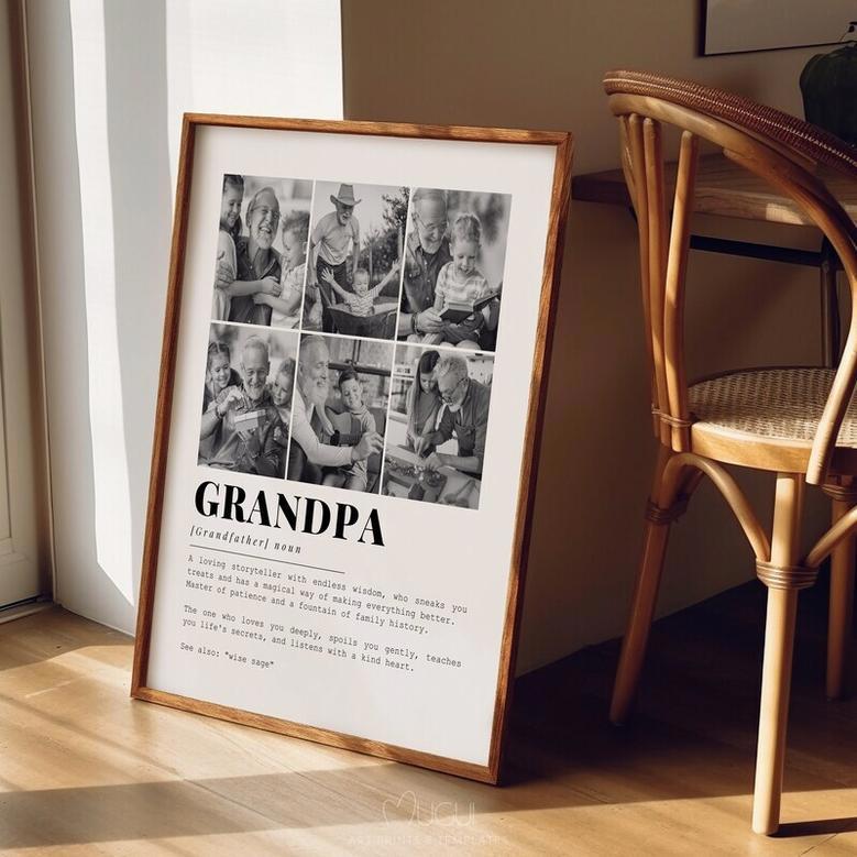 Thoughtful Grandpa Definition Canvas With Custom Photo Collage For Father's Day - Pop Pop Wall Art Gift