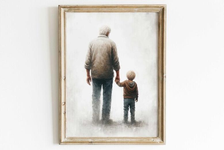 Personalized Grandpa Portrait Canvas Gift For Grandfather's Living Room - Rustic Wall Art Decor