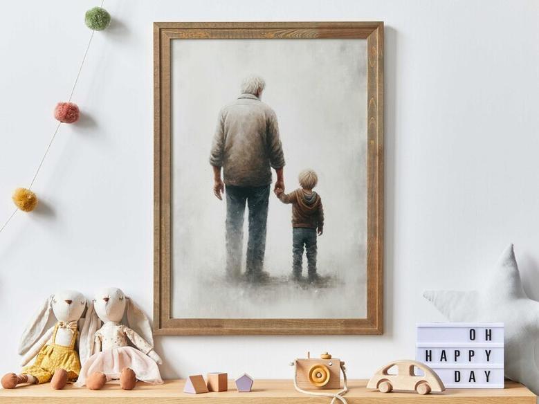 Personalized Grandpa Portrait Canvas Gift For Grandfather's Living Room - Rustic Wall Art Decor