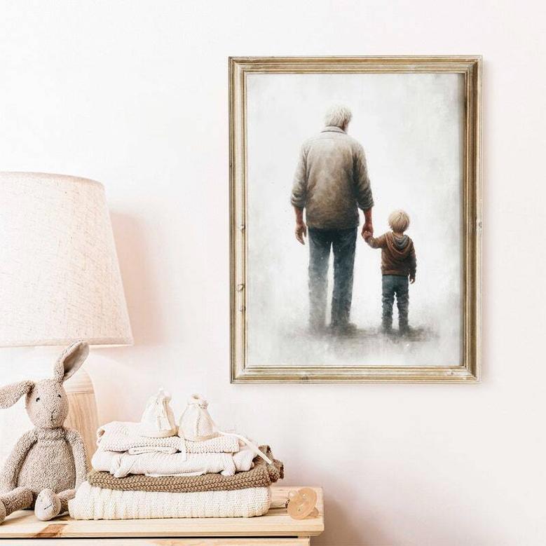 Personalized Grandpa Portrait Canvas Gift For Grandfather's Living Room - Rustic Wall Art Decor