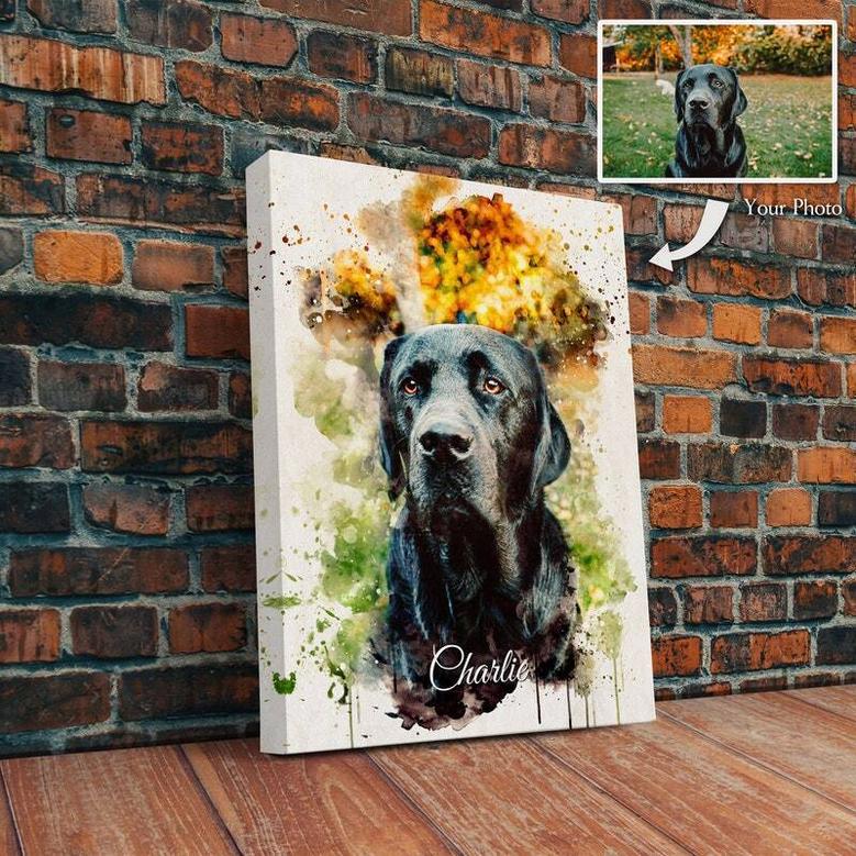 Personalized Dog Wall Art Custom Canvas With Watercolor Effect For Pet Memorial Or Christmas Gift