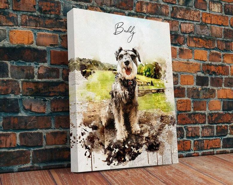 Personalized Dog Wall Art Custom Canvas With Watercolor Effect For Pet Memorial Or Christmas Gift