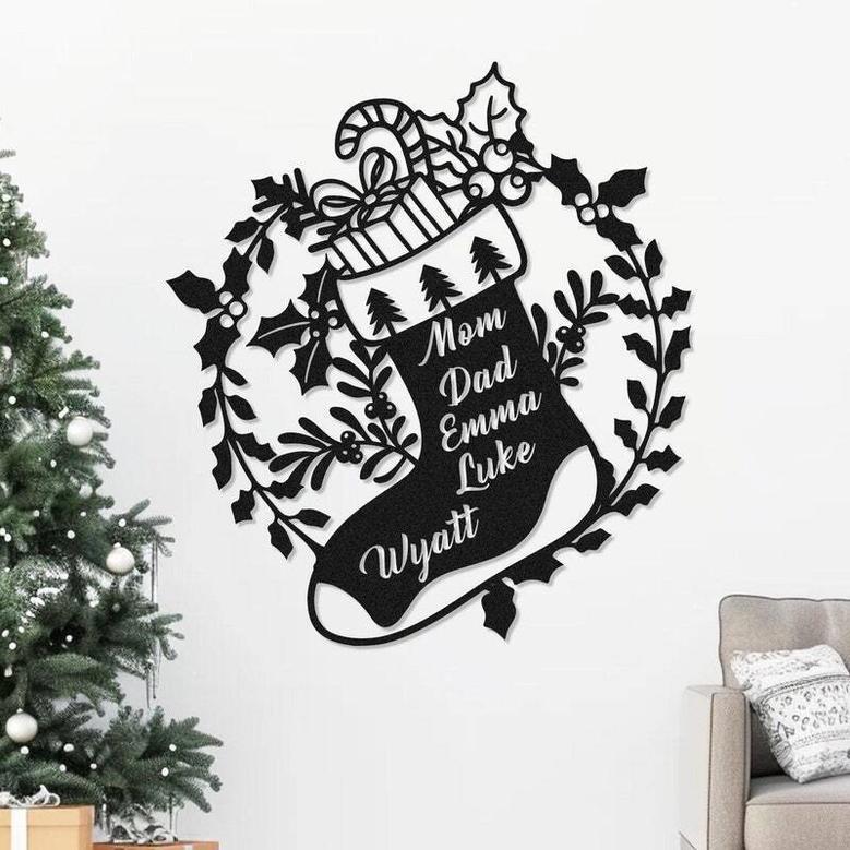 Custom Christmas Wall Sign With Family Names - Metal Art For Festive Home DéCor