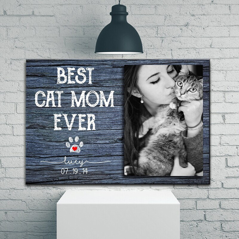 Custom Cat Mom Canvas For Mother's Day - Personalized Photo Frame Wall Art