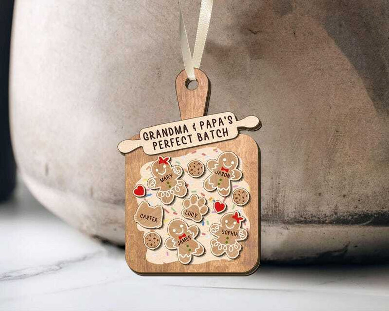 Heartfelt Gingerbread Grandma Kitchen Art Ornament - Custom Family Holiday Keepsake