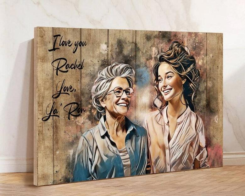 Touching Grandma Portrait Canvas - Personalized Rustic Gift From Grandkids For Grandma's Home