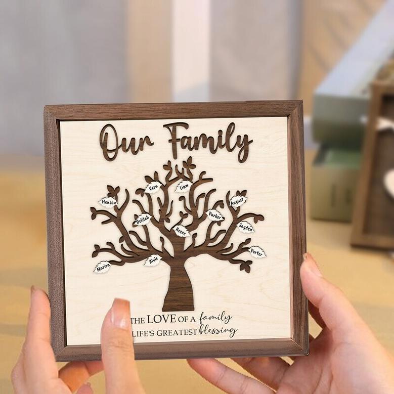 Personalized 3D Family Tree Wall Decor With Grandkids Names - Ideal Home Decoration & Anniversary Gift