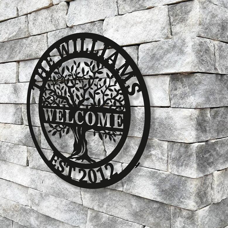 Personalized Family Tree Of Life Metal Wall Art For Home - Welcome Sign For Door Or Living Room