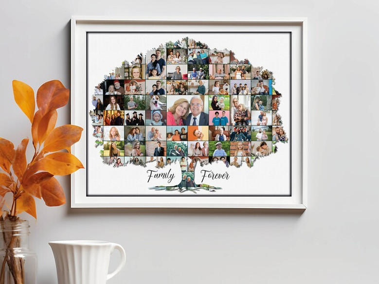 Custom Family Tree Photo Collage Canvas Keepsake for Birthdays