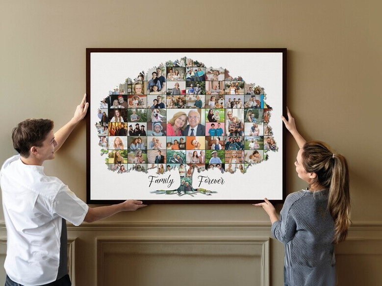 Custom Family Tree Photo Collage Canvas Keepsake for Birthdays