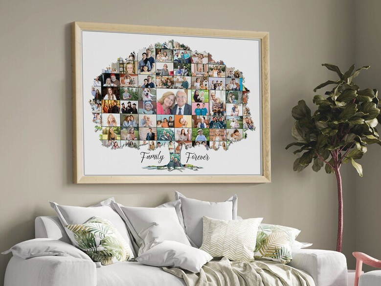 Custom Family Tree Photo Collage Canvas Keepsake for Birthdays