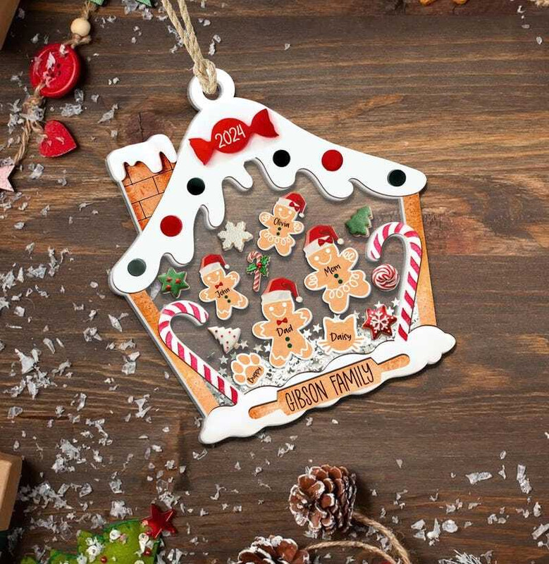 Personalized Gingerbread Family Ornament For Christmas 2024 - Custom Family & Pet Gift