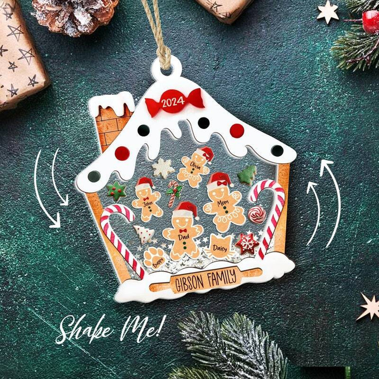 Personalized Gingerbread Family Ornament For Christmas 2024 - Custom Family & Pet Gift