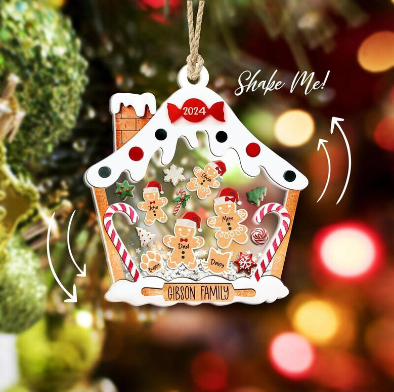 Personalized Gingerbread Family Ornament For Christmas 2024 - Custom Family & Pet Gift