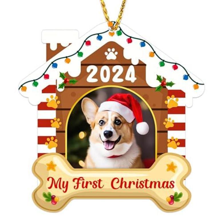 Personalized Dog Wall Art For Christmas - Custom Acrylic Ornament 2024, First Christmas Photo Frame For Dog Lovers